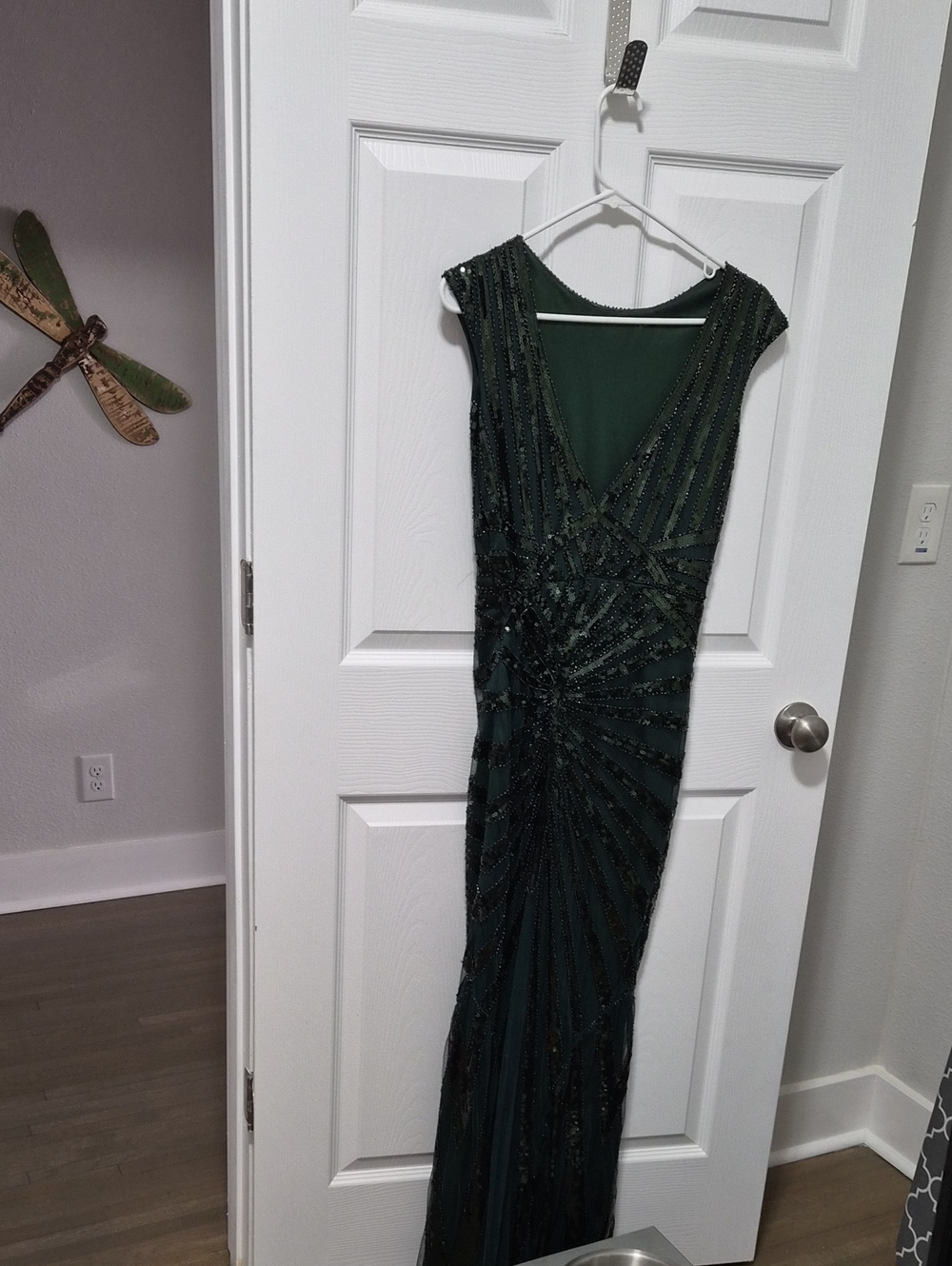 Dark Green Beaded V-Neck Prom Dress